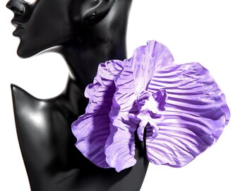 Broche grande de orquídea de tela lila: broche de flor llamativo
