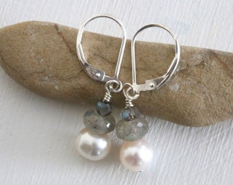 Labradorite and pearl sterling silver earrings at Katherine Sheetz Jewelry