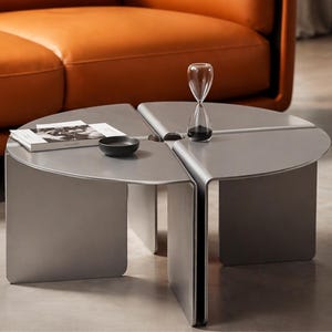 Modular Aluminum Coffee Table – 4 Piece Nesting Table Set – Brushed Aluminum, Minimalist Modern Sculptural Furniture