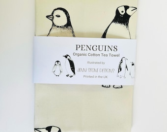Penguin Tea Towel - Organic Cotton  - Designed and printed in the UK