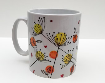 Botanical Floral Earthenware mug or mug and coaster set  - Printed in the UK