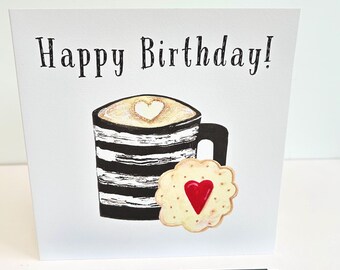 Happy Birthday Mug and Biscuit greeting card - Designed and  made in the UK