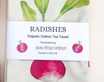 Radish Tea towel - Organic Cotton - Designed and printed in the UK