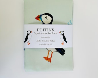 Puffin Tea Towel - Organic Cotton - Made in the UK