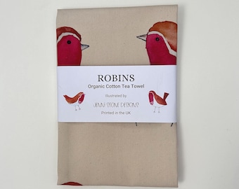 Robin Tea Towel - Organic Cotton - Designed and printed in the UK