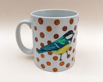 Great Tit Bird Mug - Watercolor Art, Earthenware Ceramic - Designed and printed in the UK