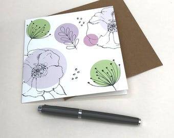 Florals and pastel circles greeting card  - Designed and printed in the UK