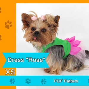 Schnittmuster des Kleides „Rose“ für einen Hund. Datei PDF. Größe XS