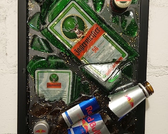 Picture Broken Bottle Jägermeister Red Bull handmade gift decoration gift whisky epoxy art birthday