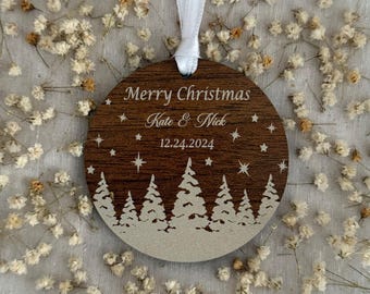 Personalized Wooden Christmas Ornament: Engraved Holiday Favor