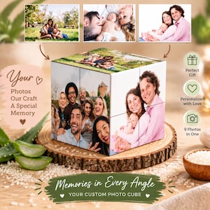 Cubo portafoto personalizzato, cubo infinito personalizzato, ricordo pieghevole con 9 foto, regalo di anniversario, matrimonio, compleanno, Natale per la coppia