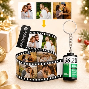 Personalized Photo Film Roll Keychain, Custom Picture Camera Roll, Music Code Keychain, Anniversary Gift for Couple, Memory Keepsake