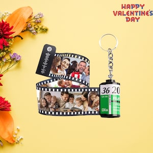Film Roll Keychain, Film Roll Keychain with Text and Spotify Code, Film Roll Photo Gift, Picture Film Camera Roll Keyring, Valentine&#39;s Gift