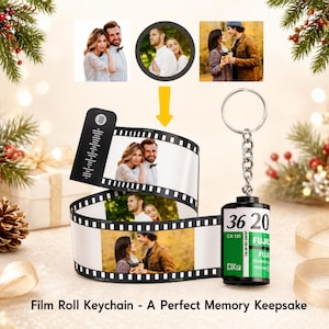 Personalized Photo Film Roll Keychain, Custom Picture Camera Roll, Music Code Keychain, Anniversary Gift for Couple, Memory Keepsake