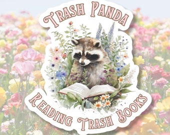 Trash Panda Reading Trash Books | Kindle Decal | Laptop Sticker | Outdoor | Glossy Vinyl | Water Bottle Decal