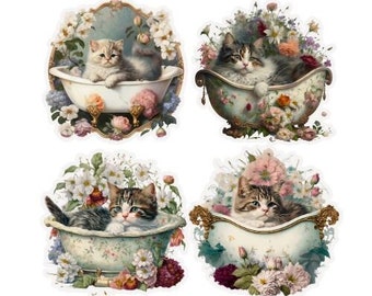 Set of Cute Kitten In A Bath Sticker Sheets