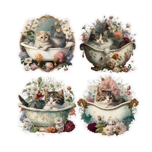 Set of Cute Kitten In A Bath Sticker Sheets