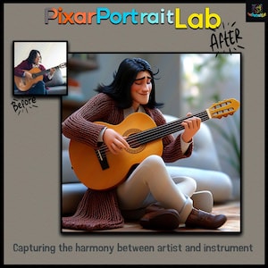 Custom Musician Pixar Portrait | Digital Musical Portrait with Instrument | Music Artist Animation Art | Personalized Gift