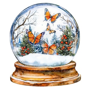10 motyli w cyfrowych ilustracjach kuli śnieżnej, wysokiej jakości obrazy PNG i JPG, grafika, pobieranie do druku, motyl kuli śnieżnej na Boże Narodzenie