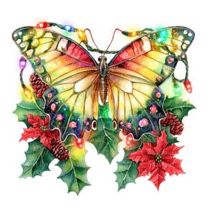 Christmas Butterfly Clipart, Festive Holiday PNG JPG (digital Download ...