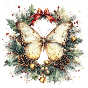 10 feestelijke digitale vlinderillustraties, jpg-afbeeldingen van hoge kwaliteit, clipart, afdrukbare download, kerstvlinder, decor december