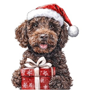 10 illustrations numériques de Goldendoodle au chocolat et cadeau de Noël, Images PNG et JPG de haute qualité, clipart, téléchargement imprimable, Doodle de Noël
