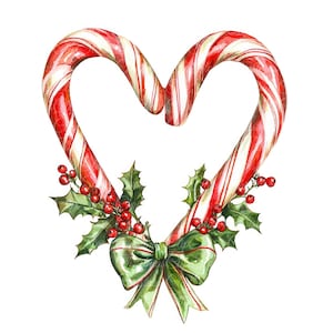 10 ilustrações digitais de corações de bengala de doces, imagens PNG e JPG de alta qualidade, clipart, download para impressão, coração de Natal rosa, amor, romântico