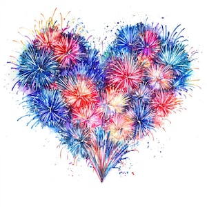10 Ilustração digital de coração de fogos de artifício, Imagens PNG e JPG de alta qualidade, Clipart, Download para impressão, Coração de fogos de artifício, Véspera de Ano Novo, NYE