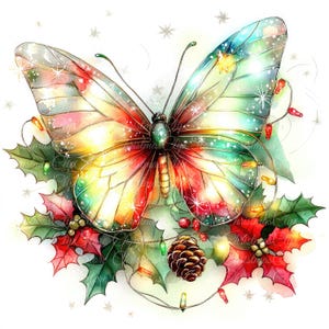 Christmas Butterfly Clipart, Festive Holiday PNG JPG (digital Download ...