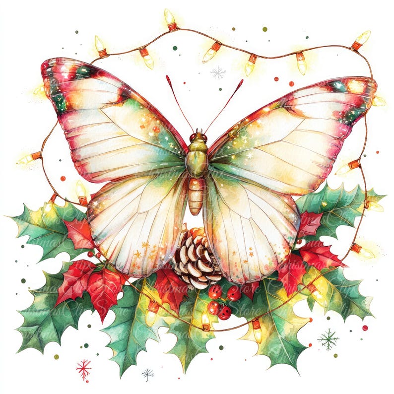 Christmas Butterfly Clipart, Festive Holiday PNG JPG (digital Download ...