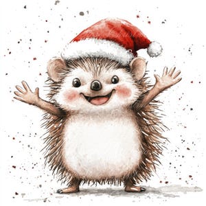 10 kerstegel zwaaien digitale illustraties, hoge kwaliteit png- en jpg-afbeeldingen, clipart, afdrukbare download, kerstmuts, kerstdier