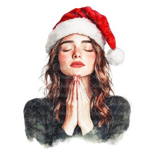 10 kerstvrouw bidden digitale illustraties, biddende vrouw, hoge kwaliteit PNG- en JPG-afbeeldingen, biddende vrouw clipart, afdrukbare download,