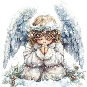 10 winterengel bidden digitale illustraties, hoge kwaliteit JPG-afbeeldingen, biddende engel clipart, kerstengel, winterengel, witte engel
