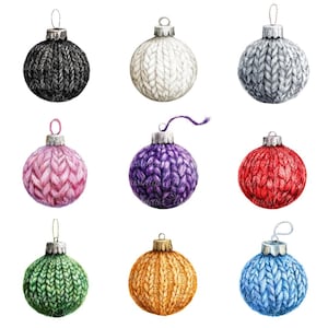 10 illustrations numériques de boules en tricot, images PNG et JPG de haute qualité, cliparts, téléchargement imprimable, boule de laine, décoration d'hiver de Noël