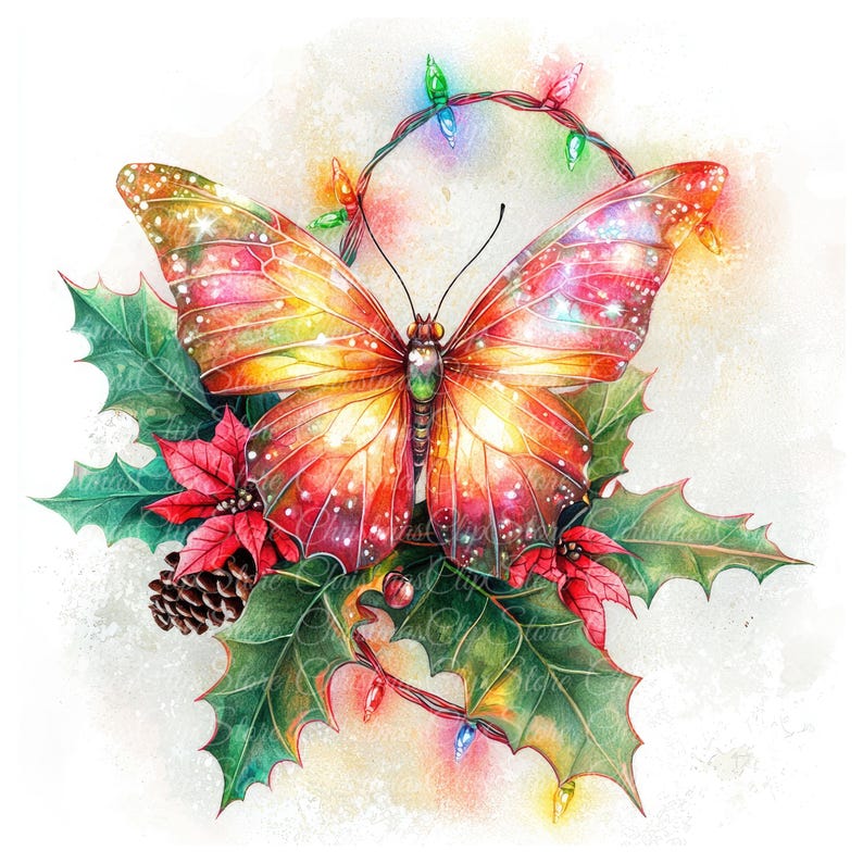 Christmas Butterfly Clipart, Festive Holiday PNG JPG (digital Download ...