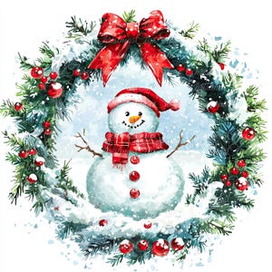 10 Boneco de Neve em Guirlanda de Natal Ilustrações Digitais, Imagens PNG e JPG de Alta Qualidade, Clipart, Download para Impressão, Imagem de Boneco de Neve Clássico Bonito