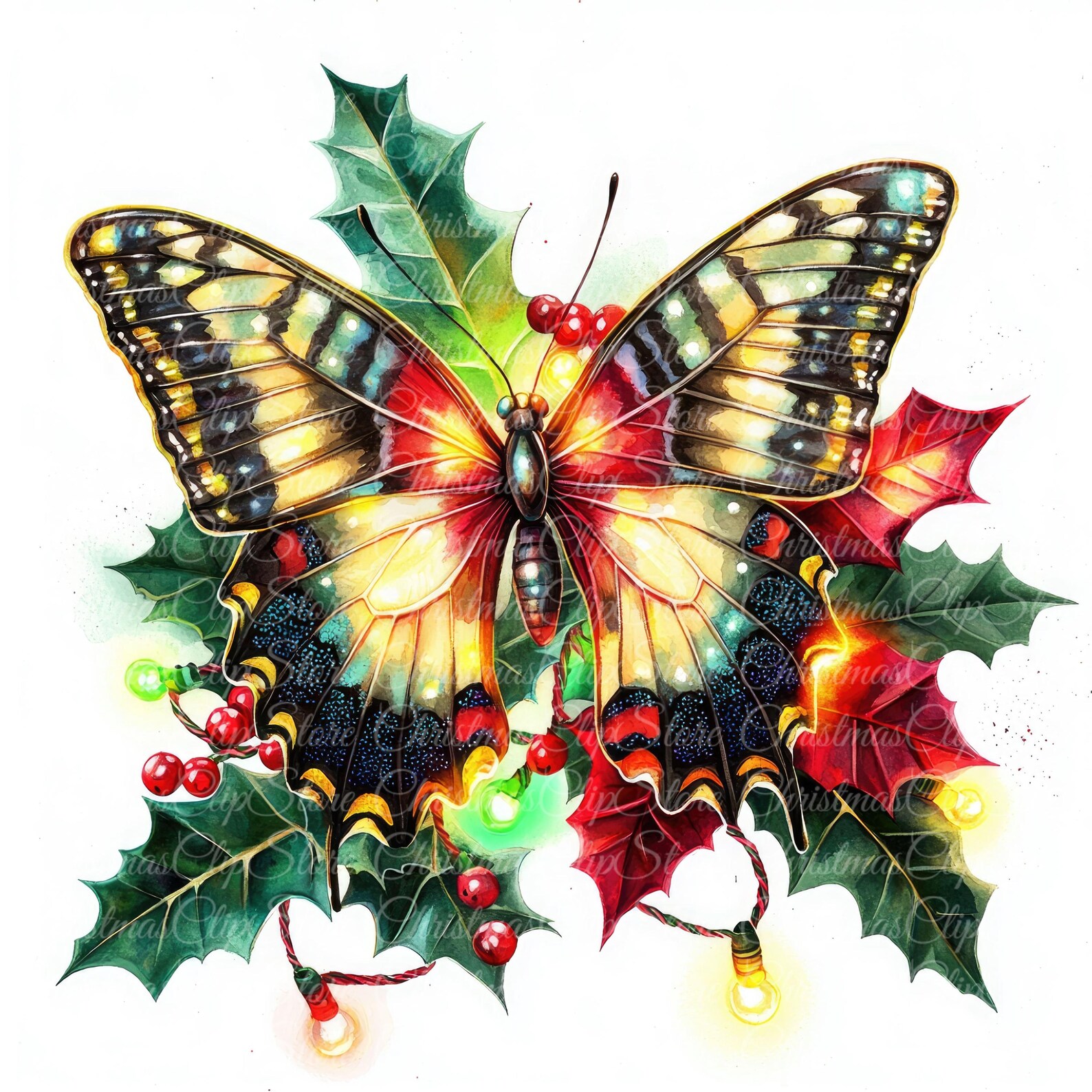 Christmas Butterfly Clipart, Festive Holiday PNG JPG (digital Download ...