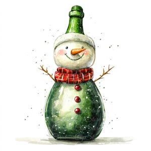 12 Ilustrações Digitais de Boneco de Neve de Champanhe, Imagens PNG e JPG de Alta Qualidade, Clipart, Download, Boneco de Neve de Garrafa de Champanhe, Boneco de Neve Bonito e Engraçado