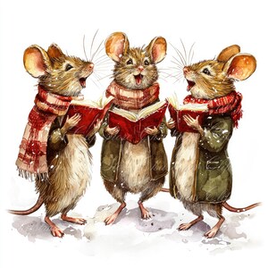 10 kerstmuis Carolers digitale illustraties, hoge kwaliteit PNG- en JPG-afbeeldingen, clipart, afdrukbare download, muizen Carol Singers, koor