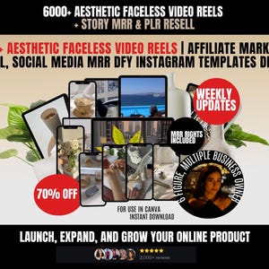 6000+ Aesthetic Faceless Video Reels + Story MRR & PLR resell | Affiliate Marketing, Email, Social Media Mrr DFY Instagram Templates Digital