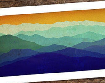Mountain Memories Illustration - Smoky / Green - Mountains  Print on Archival Paper NOT CANVAS