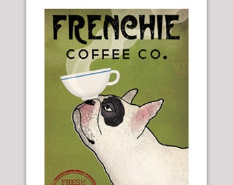FRENCHIE French Bulldog Coffee or Tea Co. CUSTOM Personalized Archival Pigment Print