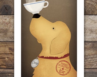 Personalized GOLDEN RETRIEVER Coffee Beer Wine Bourbon Donut & More Company graphic art giclee print Signed