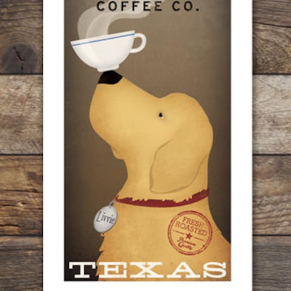 Personalized GOLDEN RETRIEVER Coffee Beer Wine Bourbon Donut & More Company graphic art giclee print Signed
