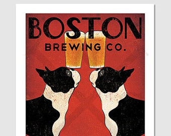 Customize Personalize -- BOSTON Terrier Brewing Co. Beer  ILLUSTRATION Giclee Print signed