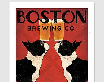 Customize Personalize -- BOSTON Terrier Brewing Co. Beer  ILLUSTRATION Giclee Print signed