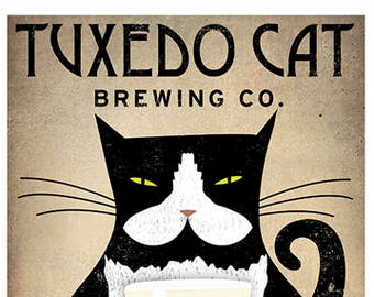 FREE Personalization Tuxedo Cat Brewing Company Black Cat Graphic Art Illustration print SIGNED Fowler Native Vermont