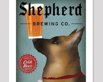 FREE Personalization German Shepherd Brewing Co. CUSTOM --  Beer  ILLUSTRATION Giclee Print signed