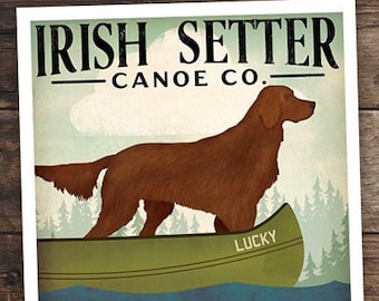 IRISH SETTER Dog Canoe Company Free CUSTOMIZATION Gallery Wrapped Canvas Wall Art or Poster Print