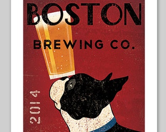 BOSTON TERRIER Free Customization Personalization Brewing Co. ILLUSTRATION Print signed